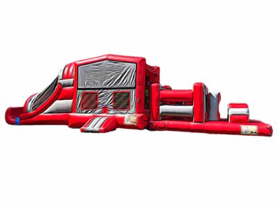 red and gray obstacle course inflatable