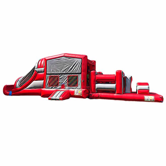 red and gray obstacle course inflatable